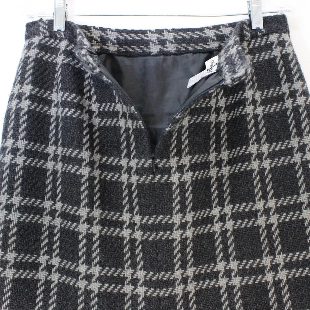 Vintage Dark Academia 90s 100% Wool Plaid Check Grey Gray Mini Skirt - Picture 6 of 10